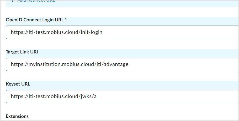 The Register a Tool page has OpenID Connect Login URL, Target Link URI and Keyset URL filled in.